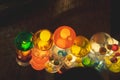 Set of colourful vintage retro light lamp bulbs