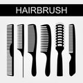 Set of combs in vector. Black-white silhouettes of objects on a light background.