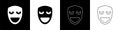 Set Comedy theatrical mask icon isolated on black and white background. Vector