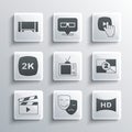 Set Comedy and tragedy masks, Hd movie, tape, frame, Old film countdown, Retro tv, Movie clapper, 2k Ultra HD, Smart Tv