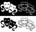 Set of comedy and tragic theatrical masks icons. Theatrical premieres, circus poster. Vector