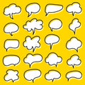 Set of comic black and white speech bubbles on yellow background. Vector illustration Royalty Free Stock Photo