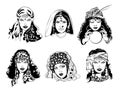 Set of comic caricatures of gypsies women