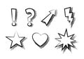 Set of exclamation, question, arrow, lightning, star, heart, explosion flat icon vector isolated