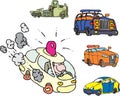 Set of comic non-brand emergency service cars