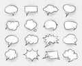 Set of comic speech bubbles. Retro empty comic bubbles with black halftone shadows. Vintage design, pop art style. Royalty Free Stock Photo