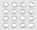 Set of comic speech bubbles. Retro empty comic bubbles with black halftone shadows. Vintage design, pop art style. Royalty Free Stock Photo