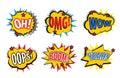Set comic stickers, retro style. Set comic stickers icons isolated on white background. Set pop art stickers, comic style design