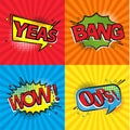 Set of comic text, pop art style or Comic speech bubbles set with different emotions. Vector bright dynamic cartoon illustrations Royalty Free Stock Photo