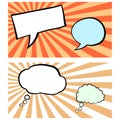 Set of comics bubbles on sunburst bacgrounds Royalty Free Stock Photo