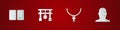 Set The commandments, Japan Gate, Christian cross on chain and Man with third eye icon. Vector Royalty Free Stock Photo