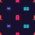 Set The commandments, Pastafarianism, Tombstone with RIP written and Man third eye on seamless pattern. Vector Royalty Free Stock Photo