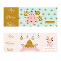 Set of commercial banners with decorated christmas trees and beautiful decorations