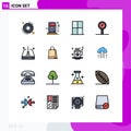 Universal Icon Symbols Group of 16 Modern Flat Color Filled Lines of down, travel, interior, sign, parking