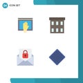 Set of 4 Commercial Flat Icons pack for access, office, internet, buildings, email Royalty Free Stock Photo