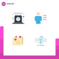 Set of 4 Commercial Flat Icons pack for check weight, love letter, weighing, body, couple proposal