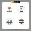 Set of 4 Commercial Flat Icons pack for female, analytics, police, love, graph