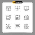 Set of 9 Commercial Outlines pack for chart, profit, video, increase, security