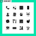 Set of 16 Commercial Solid Glyphs pack for android, smart phone, lights, phone, e Royalty Free Stock Photo
