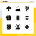 Set of 9 Commercial Solid Glyphs pack for application, progress, industry, productivity, upload Royalty Free Stock Photo