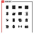 Set of 16 Commercial Solid Glyphs pack for asian, page, board, development, code