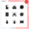 Set of 9 Commercial Solid Glyphs pack for bell, smartphone, clock, online, connection