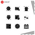 Set of 9 Commercial Solid Glyphs pack for brower, supermarket, security, shop, meal