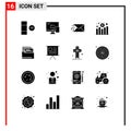Set of 16 Commercial Solid Glyphs pack for business, files, mail, folder, profit Royalty Free Stock Photo