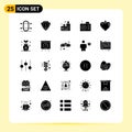 Set of 25 Commercial Solid Glyphs pack for business, heart, protect, healthcare, device