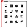 Set of 16 Commercial Solid Glyphs pack for cell, park, mobile, cityscape, tree