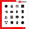 Set of 16 Commercial Solid Glyphs pack for chart, analysis, finance, leaf, day