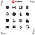 Set of 16 Commercial Solid Glyphs pack for coin, setting, web, mobile, home Royalty Free Stock Photo