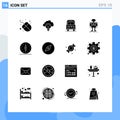 Set of 16 Commercial Solid Glyphs pack for compass, technology, transport, robotic, machine