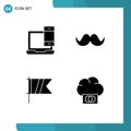 Set of 4 Commercial Solid Glyphs pack for computer, men, macbook, hipster, sign