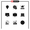 Set of 9 Commercial Solid Glyphs pack for computers, networking, cloud, mobile, user Royalty Free Stock Photo