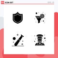 Set of 4 Commercial Solid Glyphs pack for defense, game, data filter, gear filter, healthcare