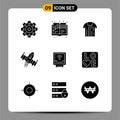 Set of 9 Commercial Solid Glyphs pack for detector, space, refree, ship, spacecraft