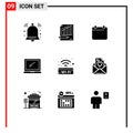 Set of 9 Commercial Solid Glyphs pack for device, computer, chart, year, day