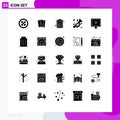 Set of 25 Commercial Solid Glyphs pack for entertainment, trumpet, pass, music, list