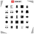 Set of 25 Commercial Solid Glyphs pack for golf, club, location, bag, grid