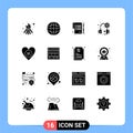 Pack of 16 Modern Solid Glyphs Signs and Symbols for Web Print Media such as heart, environment, paper, ecology, headphones