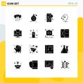 Set of 16 Commercial Solid Glyphs pack for human, balance, valentine, time, phone