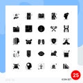 Set of 25 Commercial Solid Glyphs pack for idea, creative, education, brainstorm, search