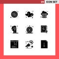 Set of 9 Commercial Solid Glyphs pack for idea, process, romance, creative, server