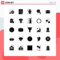 Set of 25 Commercial Solid Glyphs pack for internet, research, seo, search, time