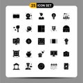 Set of 25 Commercial Solid Glyphs pack for ipo, bulb, back to school, power, nature