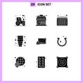9 User Interface Solid Glyph Pack of modern Signs and Symbols of lock, padlock, calendar, computer, face