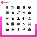 Set of 25 Commercial Solid Glyphs pack for love letter, hanging heart, monitor, heart, garbage