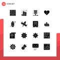Set of 16 Commercial Solid Glyphs pack for love, patient, board, romance, heart