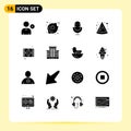 Set of 16 Commercial Solid Glyphs pack for paint, art, microphone, movie, food Royalty Free Stock Photo